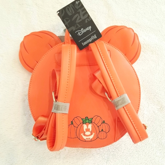 Loungefly Disney Glow Face Minnie Pumpkin Double Strap Backpack Purse Ha… - Picture 7 of 15